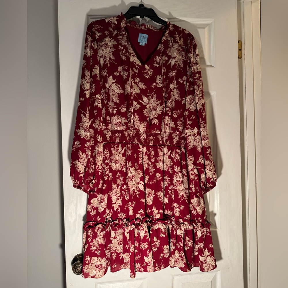 CeCe Red and Cream Floral Dress